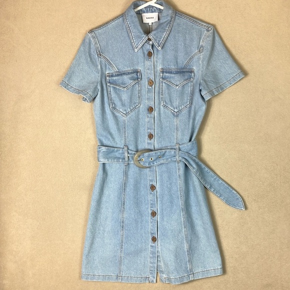 Nanushka Dresses & Skirts - Nanushka‎ Denim Mora Wash 80’s Style Belted Dress Women’s size M